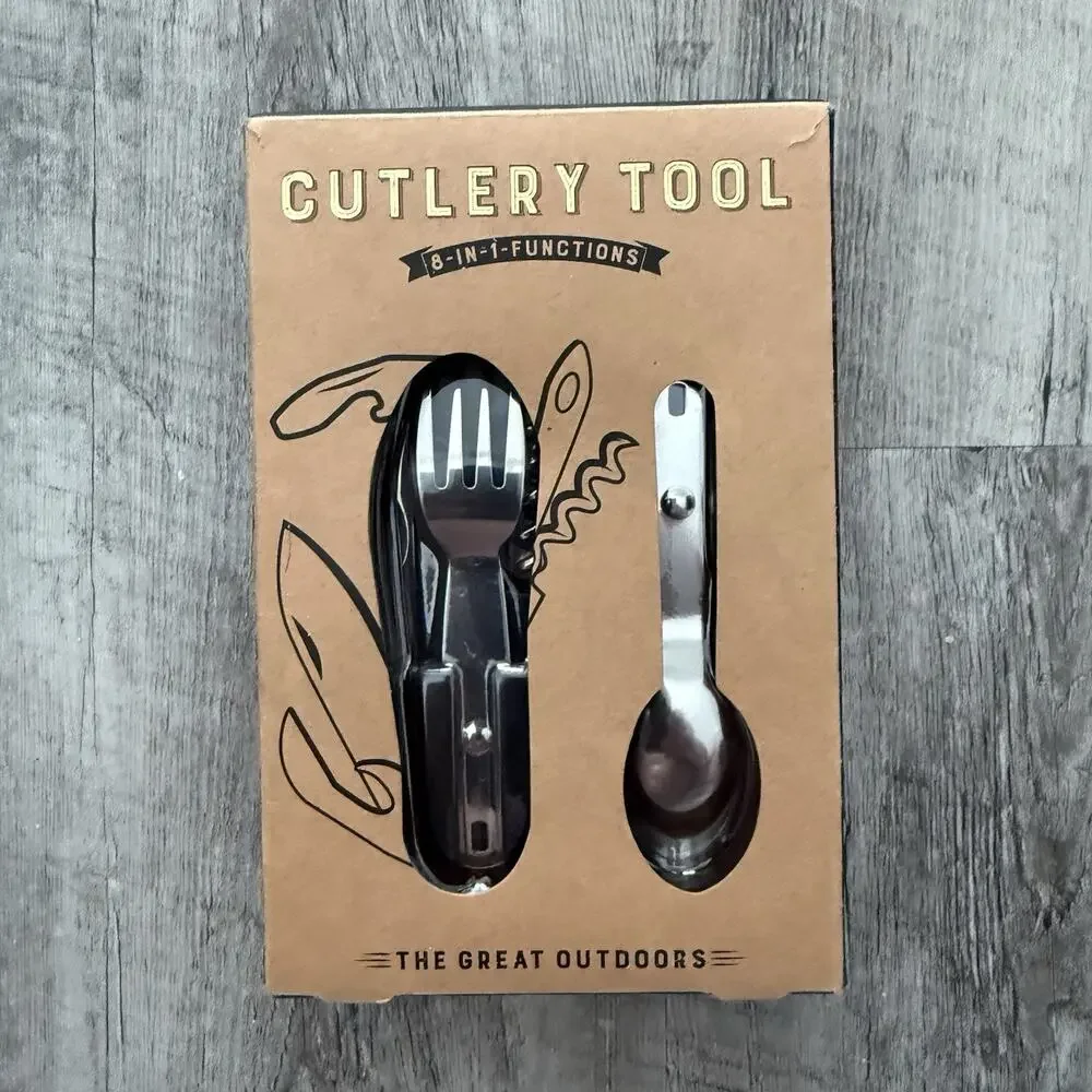 NOBLE Supply Cutlery Tool 8-In-One SPOON FORK PEN KNIFE Can Opener Camping NEW